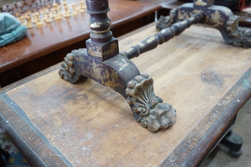 A 19th century Chinese export scarlet lacquer work table, width 62cm, depth 42cm, height 74cm